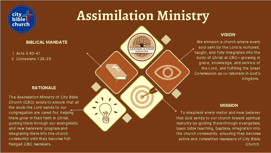 Assimilation Ministry at City Bible Church helping new believers grow in faith and integrate into the church through evangelism and discipleship